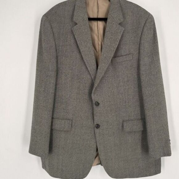 Vintage Ralph Lauren Double Breasted Blazer lambsWool Herringbone brown Size 46L - Picture 1 of 16